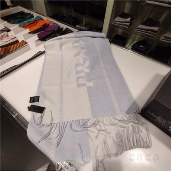 NEW PRADA SCARF WOOL 100% Authentic Blue White - Picture 1 of 9